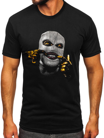 Camiseta de manga corta con impresión para hombre negro Bolf 142172