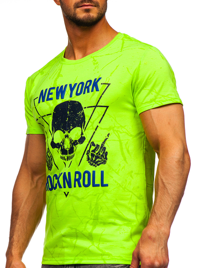 Camiseta de manga corta con impresión para hombre verde y fluorescente Bolf Y70030