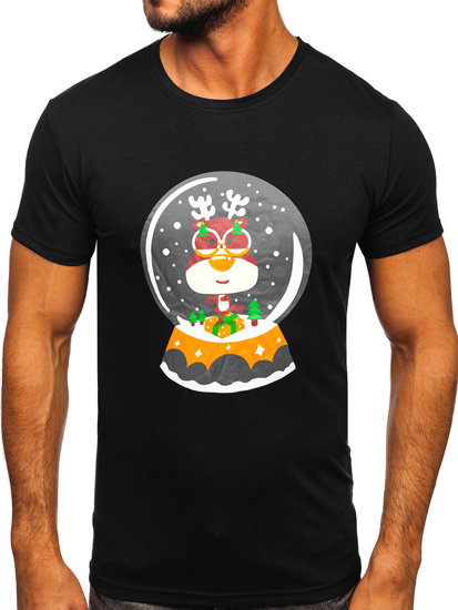 Camiseta de manga corta con un motivo navideño para hombre negro Bolf Y70060