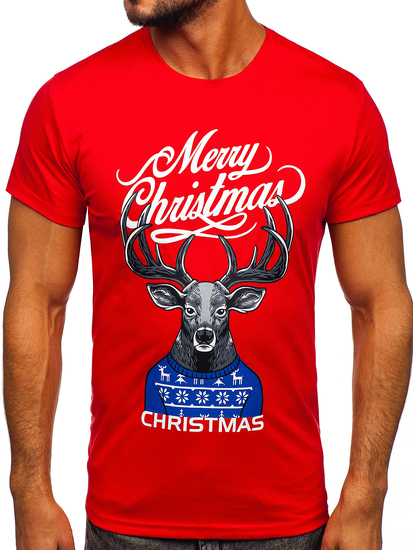 Camiseta de manga corta con un motivo navideño para hombre rojo Bolf Y70069