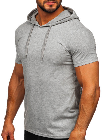 Camiseta de manga corta sin impresión con capucha para hombre gris Bolf 8T89