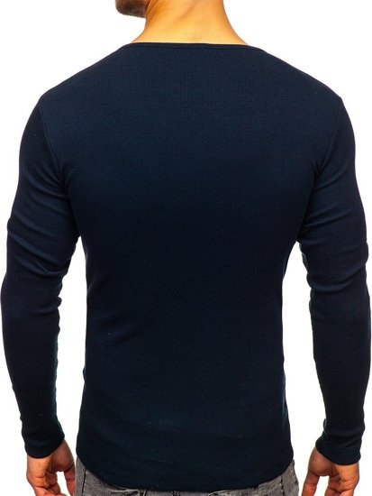 Camiseta de manga larga sin estampado para hombre azul oscuro Bolf 145362