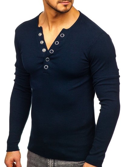 Camiseta de manga larga sin estampado para hombre azul oscuro Bolf 145362