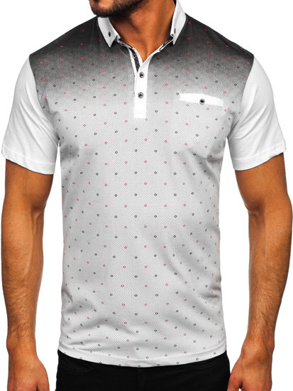 Camiseta polo de manga corta con impresión con bolsillo para hombre blanco y negro Bolf 192471