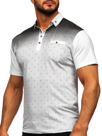 Camiseta polo de manga corta con impresión con bolsillo para hombre blanco y negro Bolf 192471
