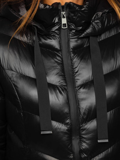 Chaqueta abrochada de invierno con capucha para mujer color negro Bolf 23066
