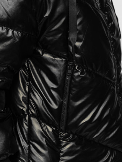 Chaqueta acolchada con capucha de invierno para mujer negro Bolf P6618
