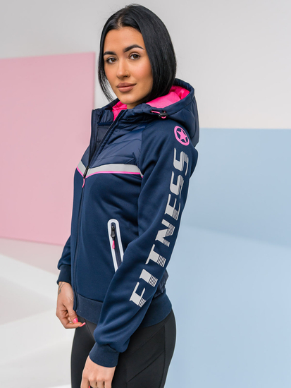 Chaqueta acolchada de entretiempo para mujer con capucha color azul oscuro Denley KSW4012