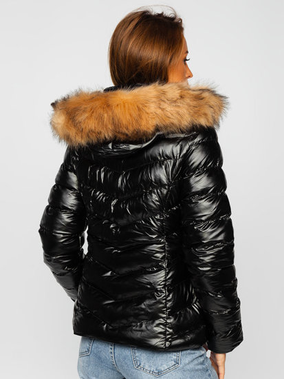 Chaqueta acolchada de invierno con capucha para mujer color negro Bolf 6830