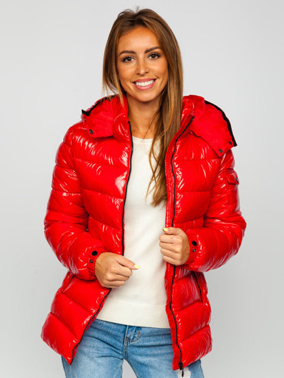 Chaqueta acolchada de invierno con capucha para mujer color rojo Bolf B9583