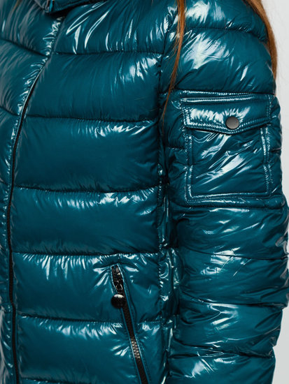 Chaqueta acolchada de invierno con capucha para mujer color teal Bolf B9583