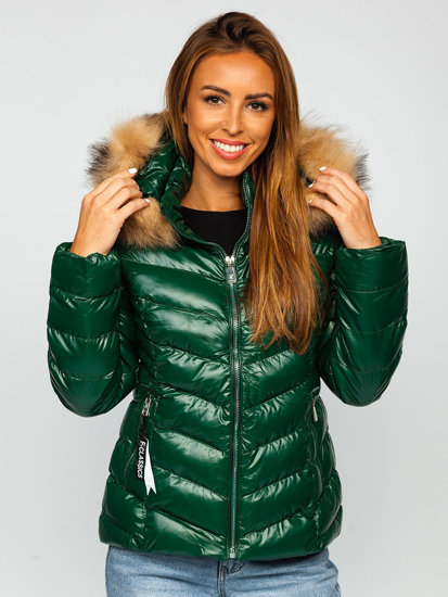 Chaqueta acolchada de invierno con capucha para mujer color verde Bolf 6830
