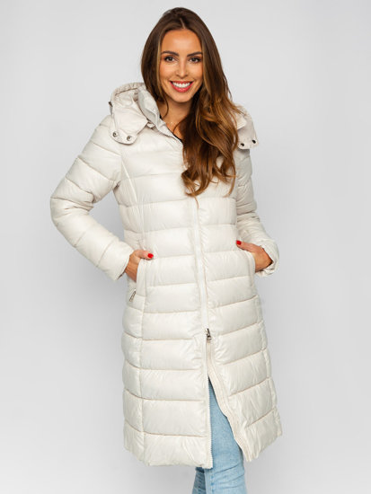Chaqueta acolchada de invierno larga con capucha abrigo para mujer beige Bolf MB0276