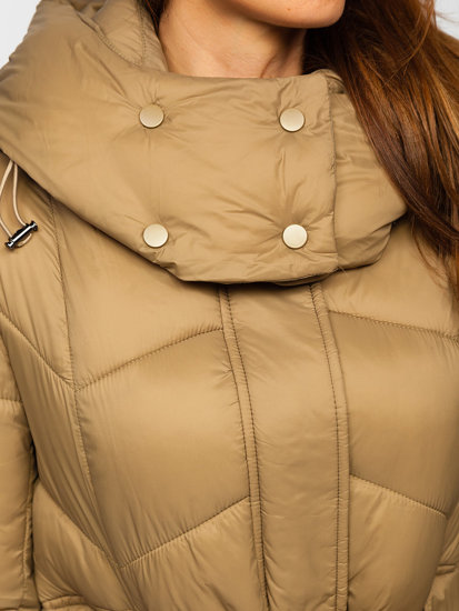 Chaqueta acolchada, larga con capucha de invierno para mujer beige Bolf P6611