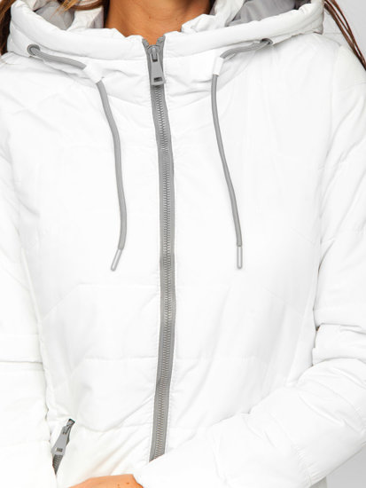 Chaqueta acolchada, larga con capucha de invierno para mujer blanco Bolf 7055