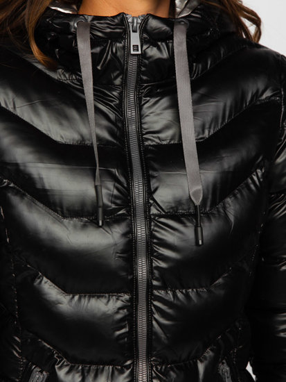 Chaqueta acolchada, larga con capucha de invierno para mujer negro Bolf 7074