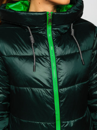 Chaqueta acolchada larga de invierno con capucha para mujer verde Bolf J9063