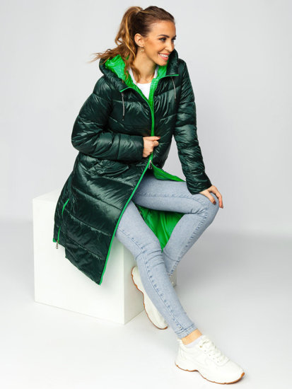 Chaqueta acolchada larga de invierno con capucha para mujer verde Bolf J9063