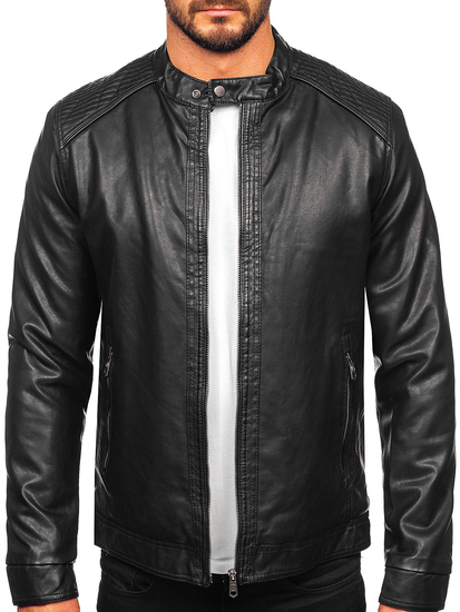 Chaqueta de cuero biker forrada para hombre negro Bolf 92532