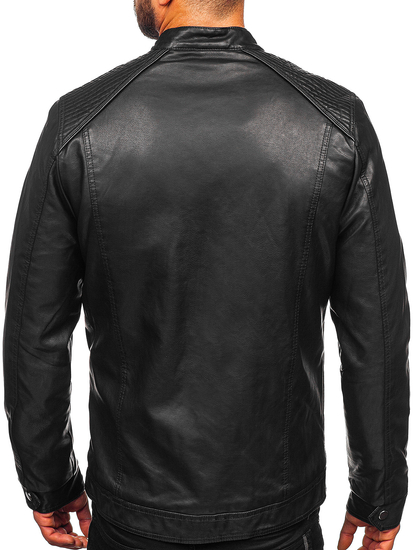 Chaqueta de cuero biker forrada para hombre negro Bolf 92532