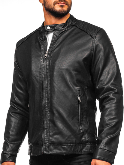 Chaqueta de cuero biker forrada para hombre negro Bolf 92532