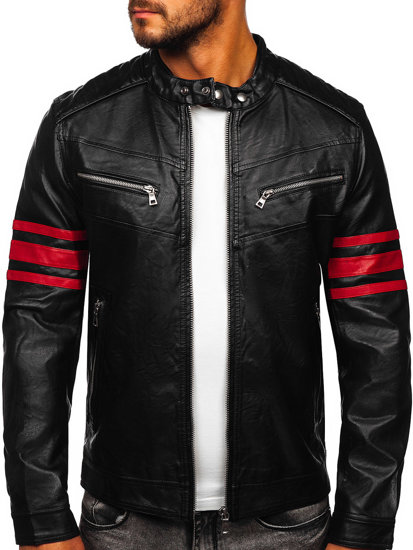 Chaqueta de cuero biker para hombre color negro y rojo Bolf BF59359