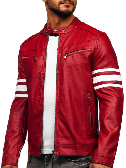 Chaqueta de cuero biker para hombre color rojo Bolf BF59359