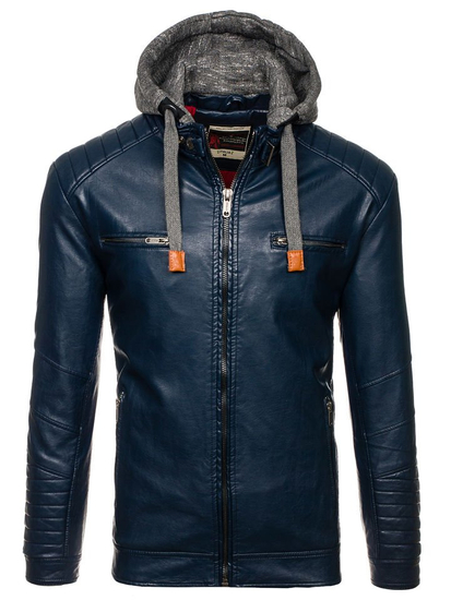 Chaqueta de cuero para hombre azul oscuro Bolf ex702