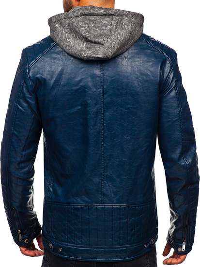 Chaqueta de cuero para hombre azul oscuro Bolf ex702