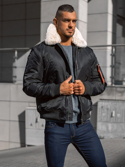 Chaqueta de entretiempo aviador para hombre negro Bolf 1787