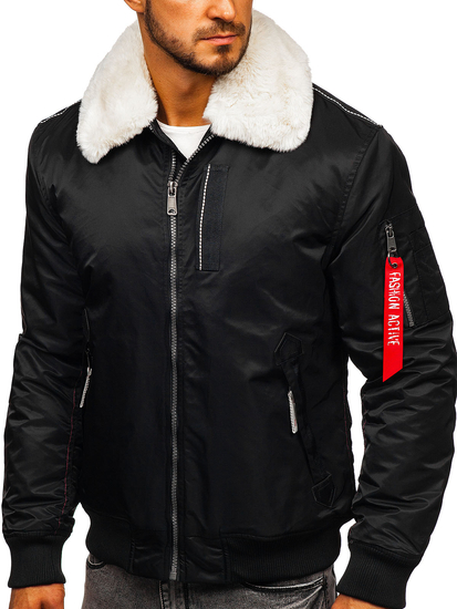 Chaqueta de entretiempo aviador para hombre negro Bolf 1787