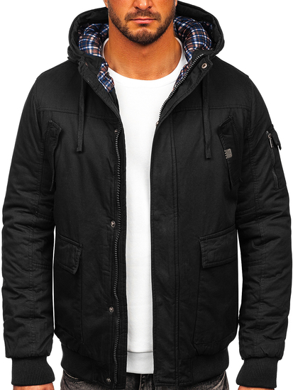 Chaqueta gruesa de invierno de algodón para hombre negro Bolf 1890