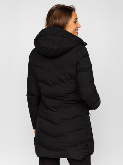 Chaqueta larga acolchada de invierno abrigo con capucha negro para mujer Bolf 7089