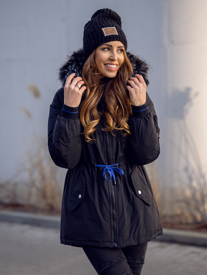 Chaqueta larga de invierno con capucha para mujer negro Bolf M8757