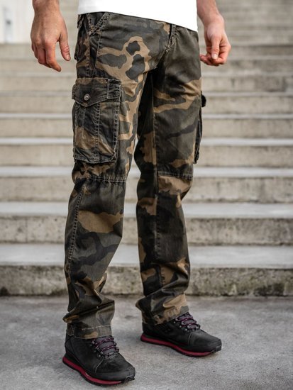Pantalón cargo camuflaje de talla grande con cinturón para hombre marrón Bolf CT8501
