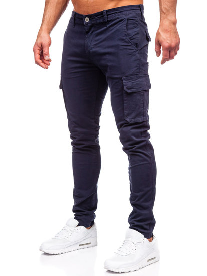 Pantalón cargo de tela para hombre azul oscuro Bolf J701