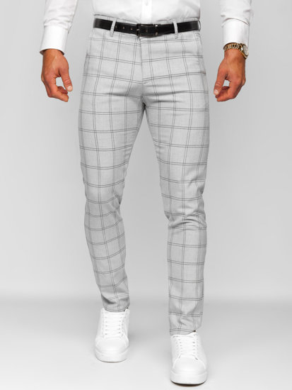 Pantalón chino a cuadros de tela para hombre gris y negro Bolf 0036