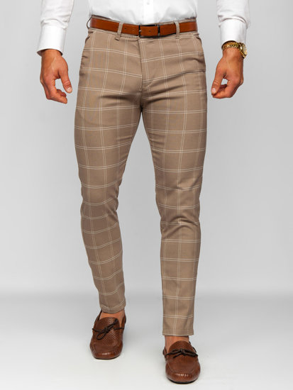 Pantalón chino a cuadros de tela para hombre marrón Bolf 0036