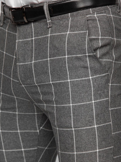 Pantalón chino de tela a cuadros para hombre gris Bolf 0038