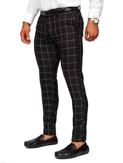 Pantalón chino de tela a cuadros para hombre negro Bolf 0040