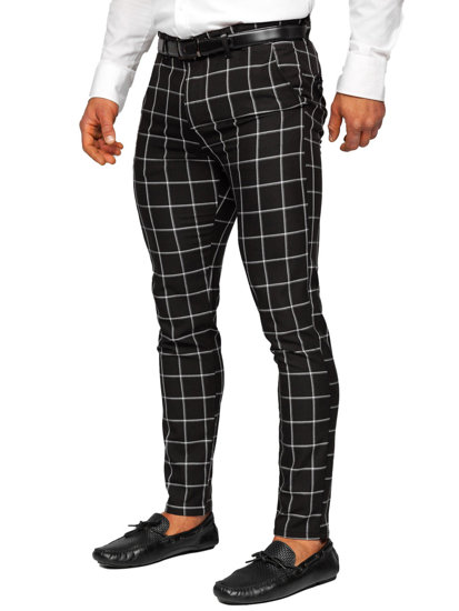Pantalón chino de tela a cuadros para hombre negro Bolf 0046