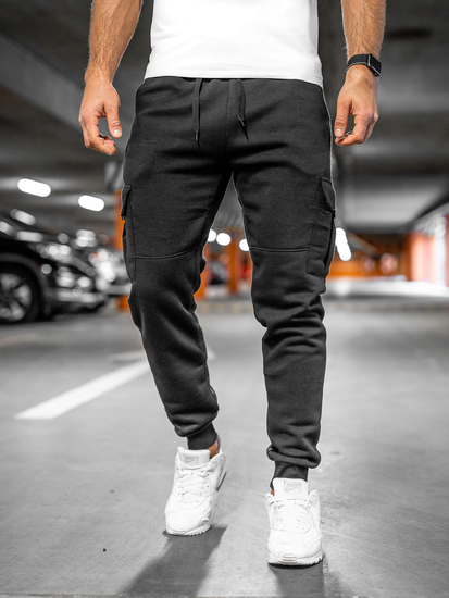 Pantalon grueso de chandal cargo para hombre negro Bolf JX9395A
