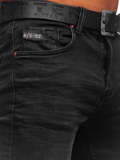 Pantalón vaquero regular fit con cinturón para hombre negro Bolf 30054S0