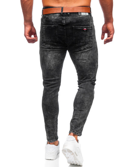 Pantalón vaquero regular fit con cinturón para hombre negro Bolf TF090