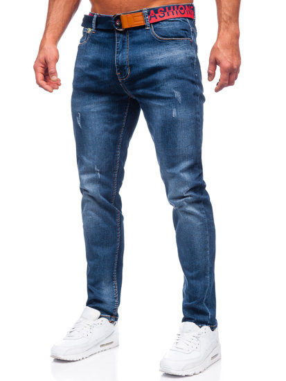 Pantalón vaquero skinny fit con cinturón para hombre azul oscuro Bolf R85142W1