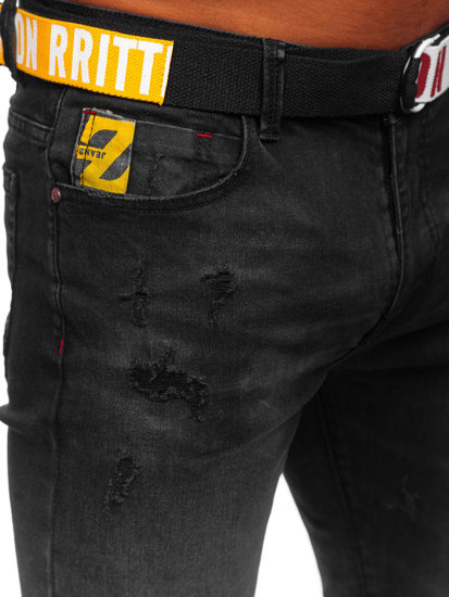 Pantalón vaquero skinny fit con cinturón para hombre negro Bolf R61117W1
