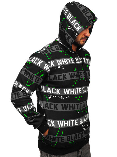 Sudadera con impresión con capucha para hombre negro-verde Bolf 141034