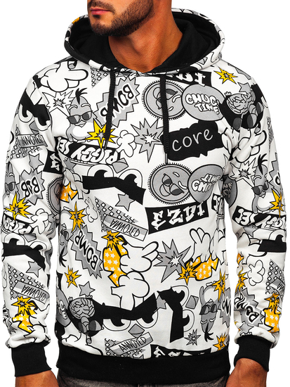 Sudadera estampada con capucha para hombre color blanco y amarillo Bolf 141020