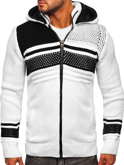 Suéter-chaqueta abierto grueso con capucha para hombre color blanco Bolf 2051