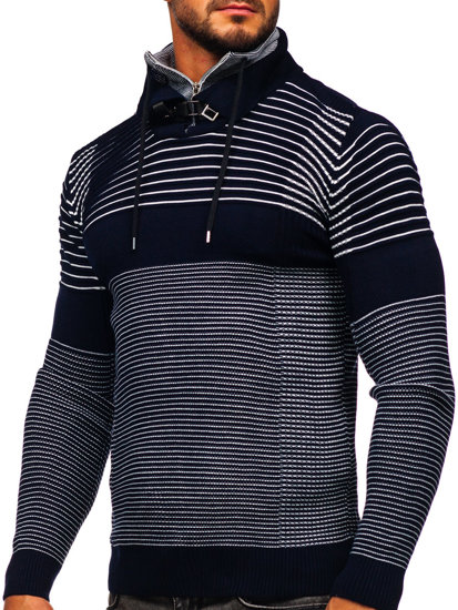 Suéter con cuello alto para hombre color azul oscuro Bolf 1038